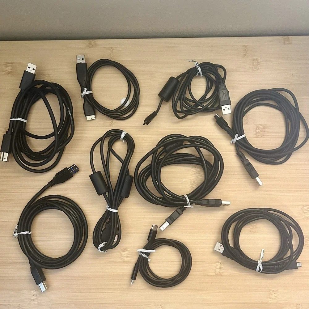 Data Transfer Cables USB-A USB-C Micro-B Type B Mini Cable Cord MIXED LOT 9 Pcs.